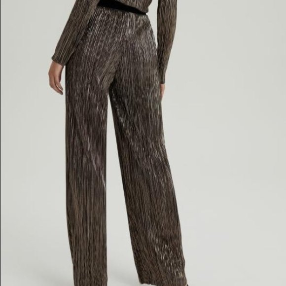 Plisse Metallic Wide Leg Sheer Trousers - Picture 2 of 6